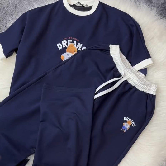 Blue Bear Dreams Drop-Shoulder Style 2-Pcs Summer Dry-Fit Tracksuit For Her. WSTS-02