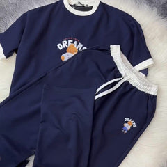 Blue Bear Dreams Drop-Shoulder Style 2-Pcs Summer Dry-Fit Tracksuit For Her. WSTS-02 Blue Bear Dreams Drop-Shoulder Style 2-Pcs Summer Dry-Fit Tracksuit For Her. WSTS-02