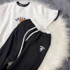 White-Black Bear Dreams Drop-Shoulder Style 2-Pcs Summer Dry-Fit Tracksuit For Her. WSTS-02 White-Black Bear Dreams Drop-Shoulder Style 2-Pcs Summer Dry-Fit Tracksuit For Her. WSTS-02