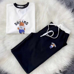 White-Black Bear Dreams Drop-Shoulder Style 2-Pcs Summer Dry-Fit Tracksuit For Her. WSTS-02 White-Black Bear Dreams Drop-Shoulder Style 2-Pcs Summer Dry-Fit Tracksuit For Her. WSTS-02