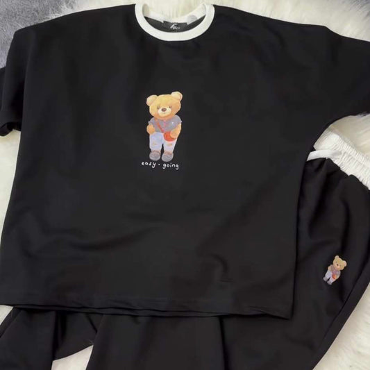 Black Bear Going Drop-Shoulder Style 2-Pcs Summer Dry-Fit Tracksuit For Her. WSTS-03