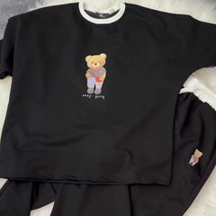 Black Bear Going Drop-Shoulder Style 2-Pcs Summer Dry-Fit Tracksuit For Her. WSTS-03 Black Bear Going Drop-Shoulder Style 2-Pcs Summer Dry-Fit Tracksuit For Her. WSTS-03