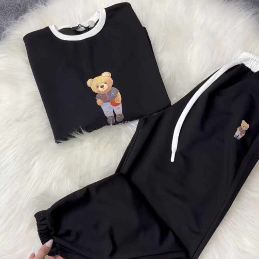 Black Bear Going Drop-Shoulder Style 2-Pcs Summer Dry-Fit Tracksuit For Her. WSTS-03