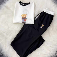 White-Black Bear Going Drop-Shoulder Style 2-Pcs Summer Dry-Fit Tracksuit For Her. WSTS-03 White-Black Bear Going Drop-Shoulder Style 2-Pcs Summer Dry-Fit Tracksuit For Her. WSTS-03