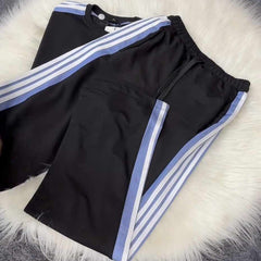 Black Drop-Shoulder Stripe Style 2-Pcs Summer Dry-Fit Tracksuit For Her. WSTS-04 Black Drop-Shoulder Stripe Style 2-Pcs Summer Dry-Fit Tracksuit For Her. WSTS-04