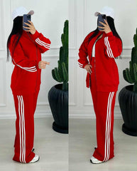Red Adi 3-Stripe Style Premium Quality Winter 2-Pcs Tracksuit For Her. D-17 Red Adi 3-Stripe Style Premium Quality Winter 2-Pcs Tracksuit For Her. D-17
