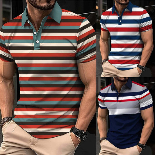 Bundle Of 3 Dry-Fit 3D Stripe Printed Style Half-Sleeve Polo Summer Tshirt's. MS3DP-104+105+106