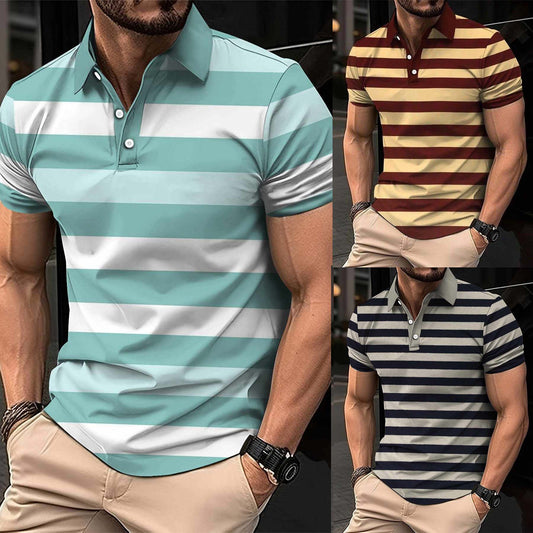 Bundle Of 3 Dry-Fit 3D Stripe Printed Style Half-Sleeve Polo Summer Tshirt's. MS3DP-103+107+108