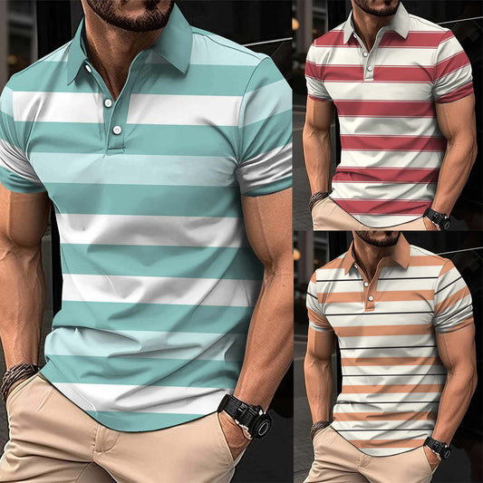 Bundle Of 3 Dry-Fit  3D Stripe Printed Style Half-Sleeve Polo Summer Tshirt's. MS3DP-101+103+109