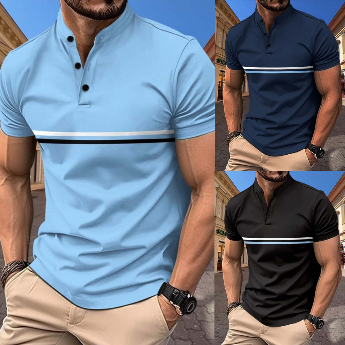 Bundle Of 3 Designer Summer Tshirt's MSDTS-02 (Sky+Black+Navy)