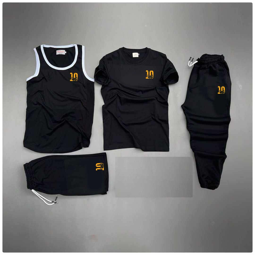 Black Messi-10 Logo Printed Bundle Of 4 Dry-Fit Complete Summer Deal.