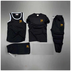 Black Messi-10 Logo Printed Bundle Of 4 Dry-Fit Complete Summer Deal. Black Messi-10 Logo Printed Bundle Of 4 Dry-Fit Complete Summer Deal.