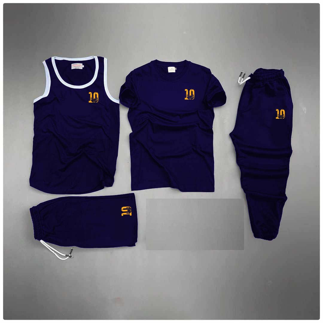 Blue Messi-10 Logo Printed Bundle Of 4 Dry-Fit Complete Summer Deal.