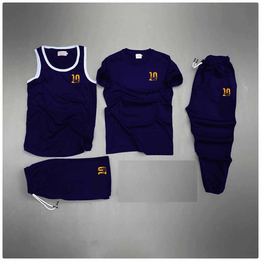 Blue Messi-10 Logo Printed Bundle Of 4 Dry-Fit Complete Summer Deal.