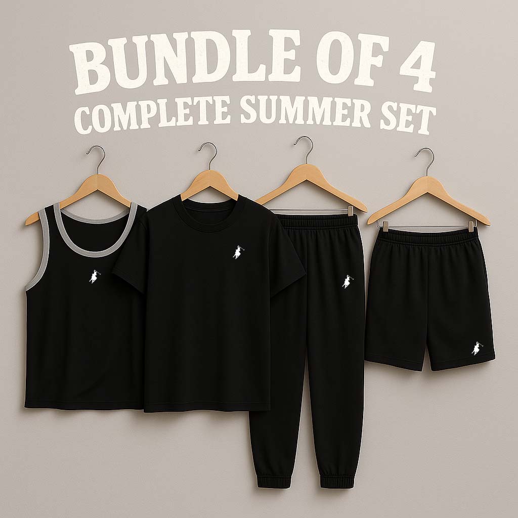 Black Polo Horse Logo Printed Bundle Of 4 Dry-Fit Complete Summer Deal. B4NL-01