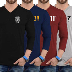 Bundle Of 4 PL-Logo Printed V-Neck Full-Sleeve Summer Tshirt's. Bundle Of 4 PL-Logo Printed V-Neck Full-Sleeve Summer Tshirt's.