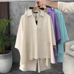 Batwing V-Collar Style Turkish 2-Pcs Stiched Co-Ord Set. Batwing V-Collar Style Turkish 2-Pcs Stiched Co-Ord Set.