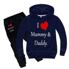 Kids I love Mummy and Daddy Printed Hoodie Style 2-Pcs Winter Track-Suit. Kids I love Mummy and Daddy Printed Hoodie Style 2-Pcs Winter Track-Suit.