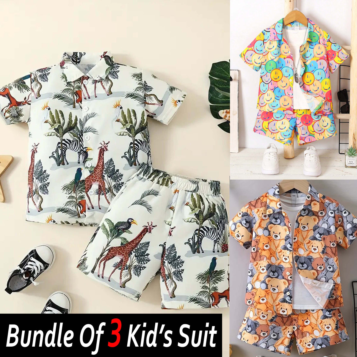 Bundle Of 3 All-Over 3D Printed 2-Pcs Summer Suit For Kids. D-06+07+09