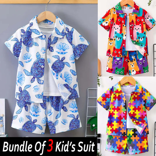 Bundle Of 3 All-Over 3D Printed 2-Pcs Summer Suit For Kids. D-03+04+10
