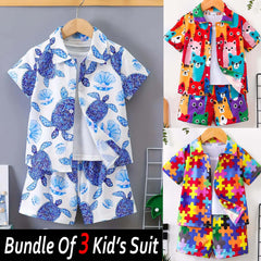 Bundle Of 3 All-Over 3D Printed 2-Pcs Summer Suit For Kids. D-03+04+10 Bundle Of 3 All-Over 3D Printed 2-Pcs Summer Suit For Kids. D-03+04+10