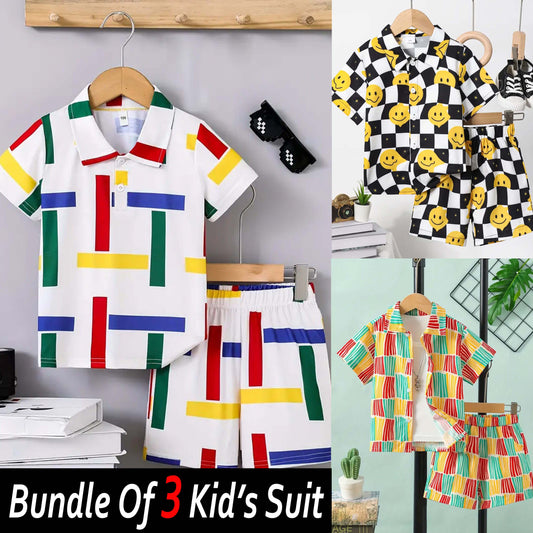 Bundle Of 3 All-Over 3D Printed 2-Pcs Summer Suit For Kids. D-01+02+05