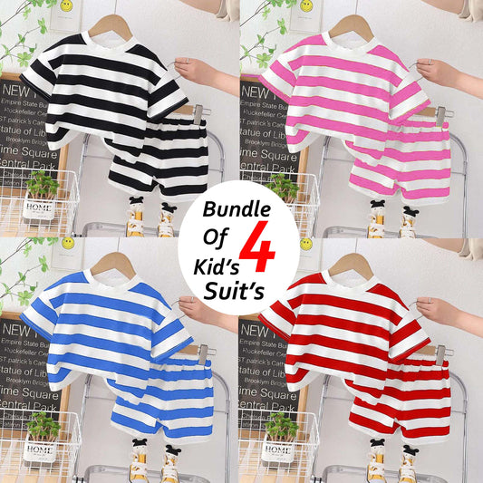 Bundle Of 4 Kids Stripe Style Printed 2-Pcs Summer Suit. (Clearance-Sale)