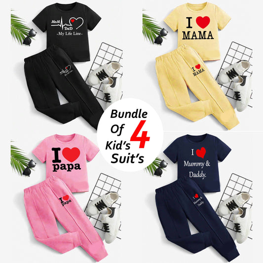 Bundle Of 4 Kids Trouser Pintex Style 2-Pcs Summer Suit. (HTS+TR) (Clearance-Sale)