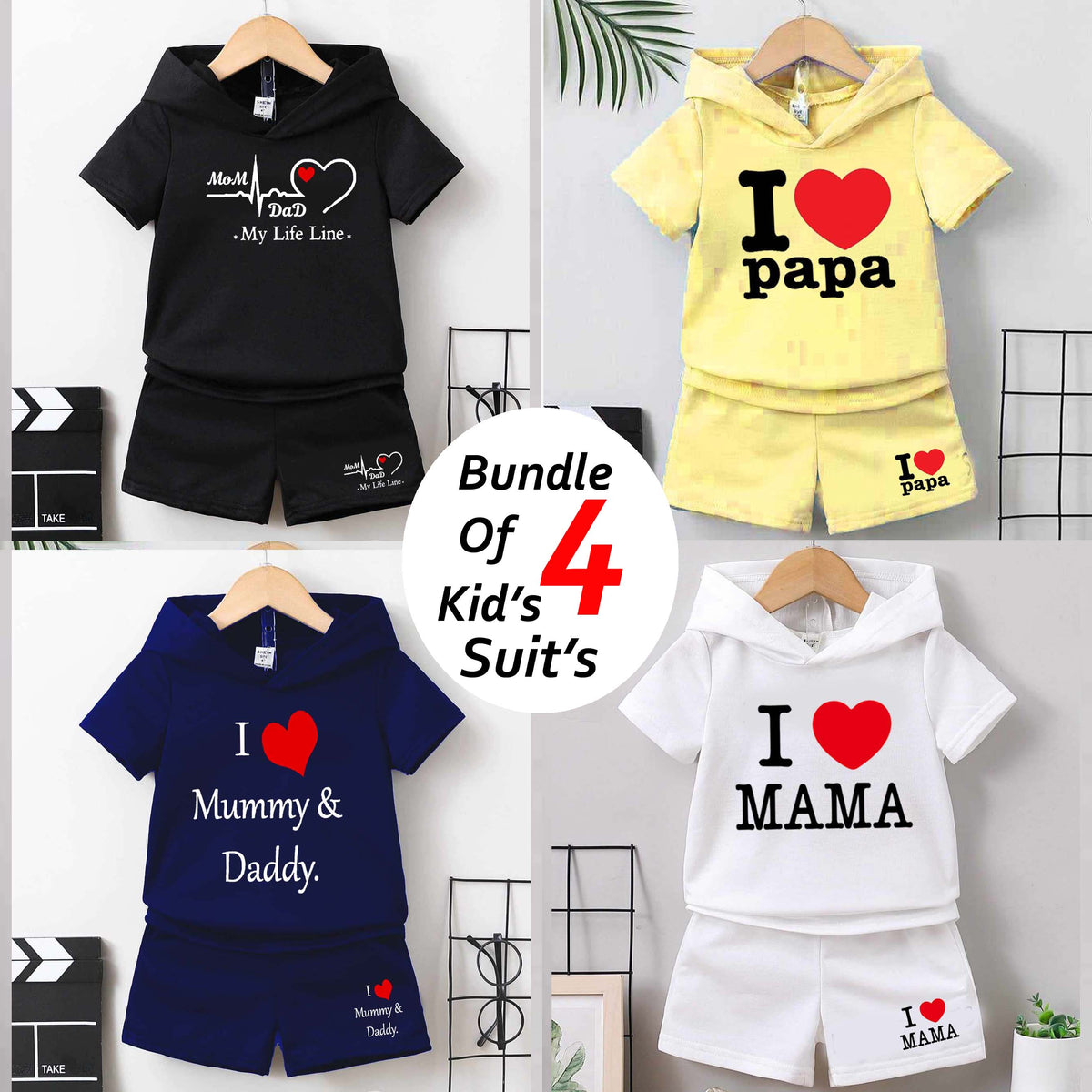 Bundle Of 4 Kids Hooded Style 2-Pcs Summer Suit. (HOTS+SH) (Clearance-Sale)