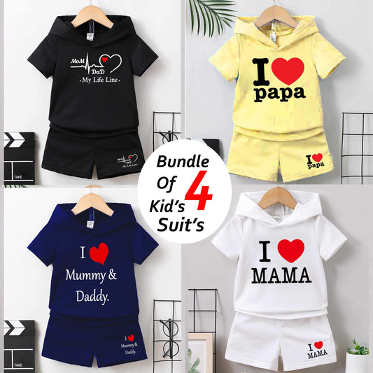 Bundle Of 4 Kids Hooded Style 2-Pcs Summer Suit. (HOTS+SH) (Clearance-Sale)