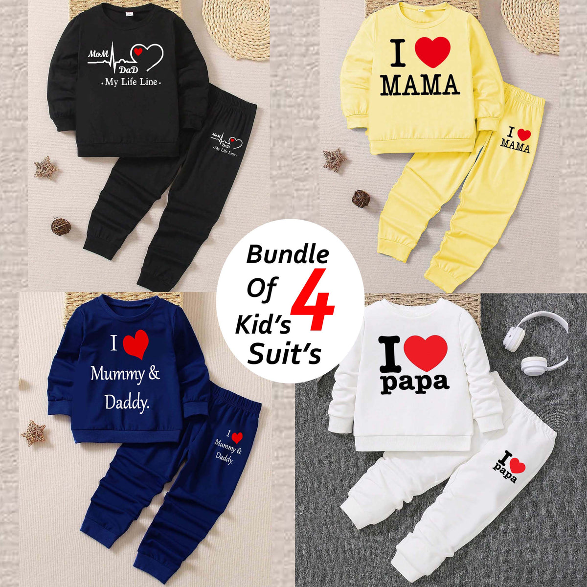 Bundle Of 4 Kids Sweat Style 2-Pcs Summer Suit. (FTS+TR) (Clearance-Sale)