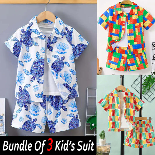 Bundle Of 3 All-Over 3D Printed 2-Pcs Summer Suit For Kids. D-05+08+10