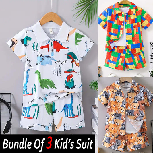 Bundle Of 3 All-Over 3D Printed 2-Pcs Summer Suit For Kids. D-06+08+11