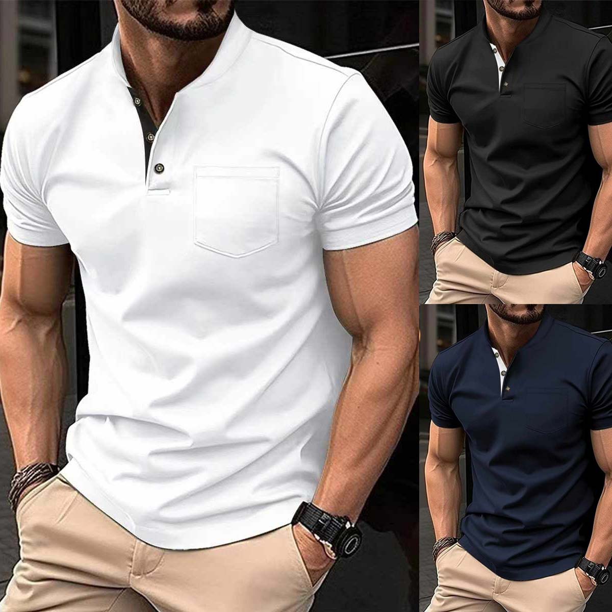 Bundle Of 3 Designer Summer Tshirt's MSDTS-05 (White+Navy+Black)