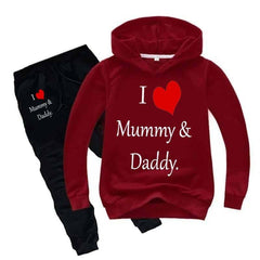 Kids I love Mummy and Daddy Printed Hoodie Style 2-Pcs Winter Track-Suit. Kids I love Mummy and Daddy Printed Hoodie Style 2-Pcs Winter Track-Suit.