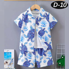Blue Turtle Style All-Over 3D Printed 2-Pcs Summer Suit For Kids. D-10 Blue Turtle Style All-Over 3D Printed 2-Pcs Summer Suit For Kids. D-10
