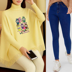 Bundle Of 2 Bat-Wing Printed Poncho And Skinny Jeans Set For Winter's. (Make Your Own Bundle) Bundle Of 2 Bat-Wing Printed Poncho And Skinny Jeans Set For Winter's. (Make Your Own Bundle)