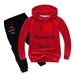 Kids I love Mummy and Daddy Printed Hoodie Style 2-Pcs Winter Track-Suit. Kids I love Mummy and Daddy Printed Hoodie Style 2-Pcs Winter Track-Suit.