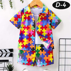 Rainbow Puzzle Style All-Over 3D Printed 2-Pcs Summer Suit For Kids. D-4 Rainbow Puzzle Style All-Over 3D Printed 2-Pcs Summer Suit For Kids. D-4