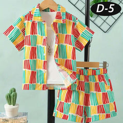 Multi-Colour 6-Lining Style All-Over 3D Printed 2-Pcs Summer Suit For Kids. D-5 Multi-Colour 6-Lining Style All-Over 3D Printed 2-Pcs Summer Suit For Kids. D-5