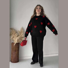 Heart Printed Sweat Style Premium Quality 2-Pcs Winter Tracksuit For Her. WWTS-20 Heart Printed Sweat Style Premium Quality 2-Pcs Winter Tracksuit For Her. WWTS-20