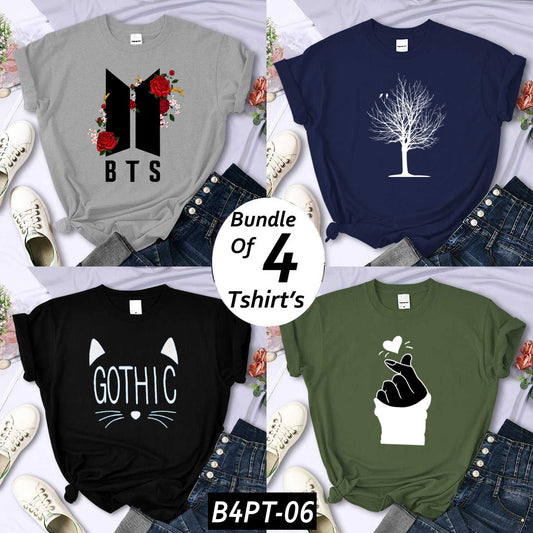 Bundle Of 4 Funky Printed R-Neck H-Sleeve Tshirt's For Her. B4PT-D6