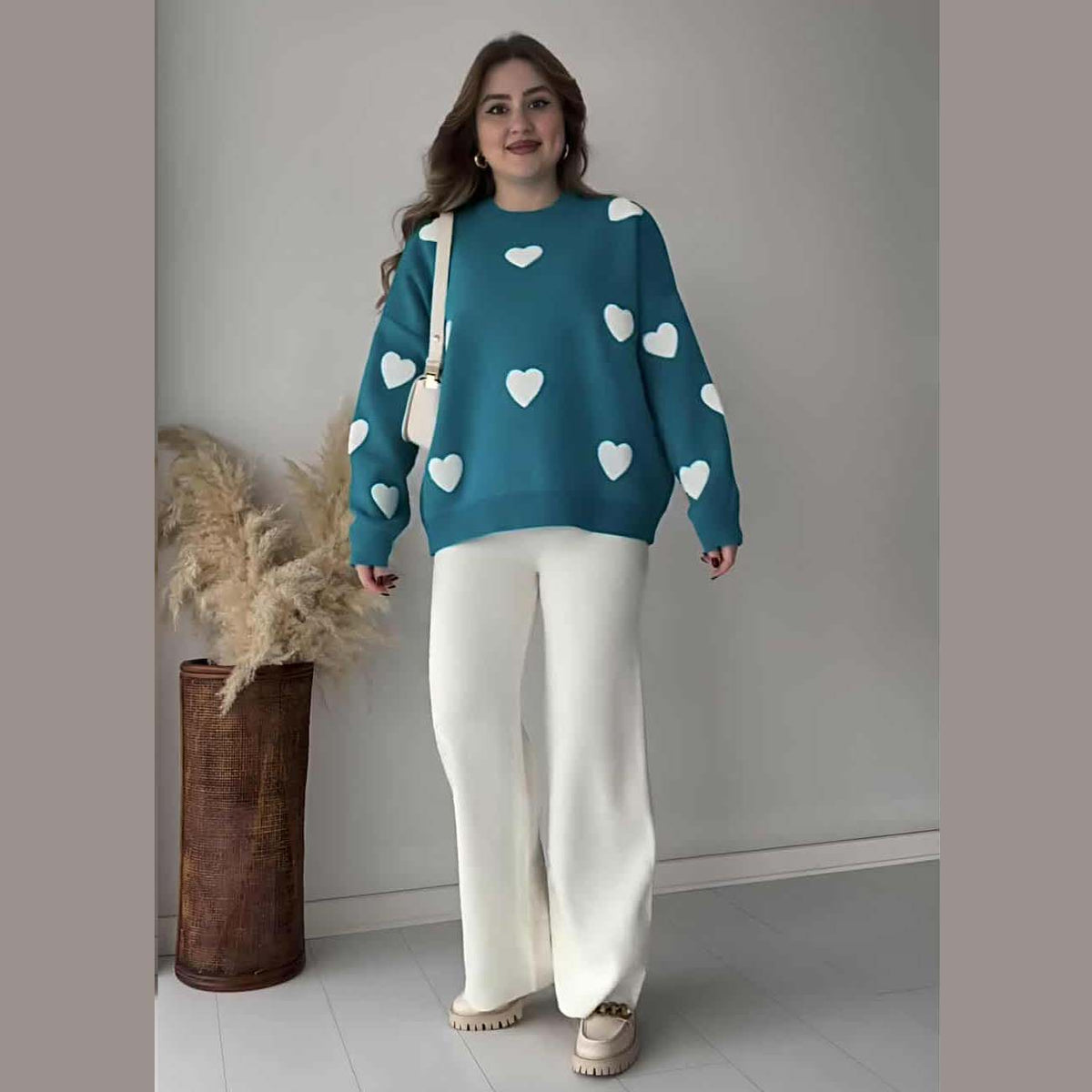 Heart Printed Sweat Style Premium Quality 2-Pcs Winter Tracksuit For Her. WWTS-20