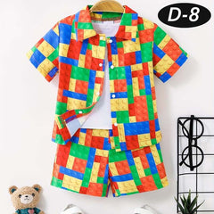 Square Box Puzzle Style All-Over 3D Printed 2-Pcs Summer Suit For Kids. D-8 Square Box Puzzle Style All-Over 3D Printed 2-Pcs Summer Suit For Kids. D-8