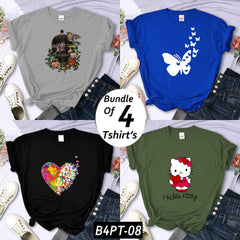 Bundle Of 4 Funky Printed R-Neck H-Sleeve Tshirt's For Her. B4PT-D8 Bundle Of 4 Funky Printed R-Neck H-Sleeve Tshirt's For Her. B4PT-D8