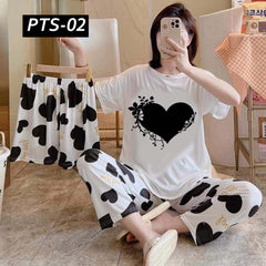 Heart Printed 3-Pcs Summer Launge & Night Wear Suit. PTS-02 Heart Printed 3-Pcs Summer Launge & Night Wear Suit. PTS-02