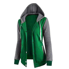 Contrast Sleeves Button Style Winter Hoodie For Her. Contrast Sleeves Button Style Winter Hoodie For Her.