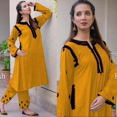 Tomato Pocket Style Thread Embroidery 2-Pcs Stiched Suit. Tomato Pocket Style Thread Embroidery 2-Pcs Stiched Suit.