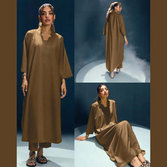 Long Length Cross Neck Style 2-Pcs Stiched Suit. Long Length Cross Neck Style 2-Pcs Stiched Suit.