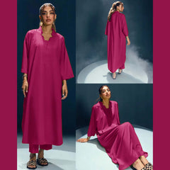 Long Length Cross Neck Style 2-Pcs Stiched Suit. Long Length Cross Neck Style 2-Pcs Stiched Suit.